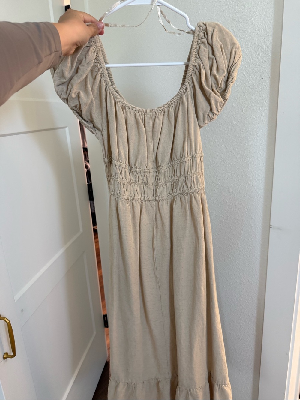 Beige Puff Sleeve Maxi Dress - Brand Unknown